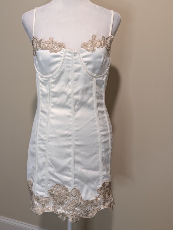 Fashion Nova Dresses & Skirts - Fashion Nova Ivory Corset Dress with Gold Lace Accents